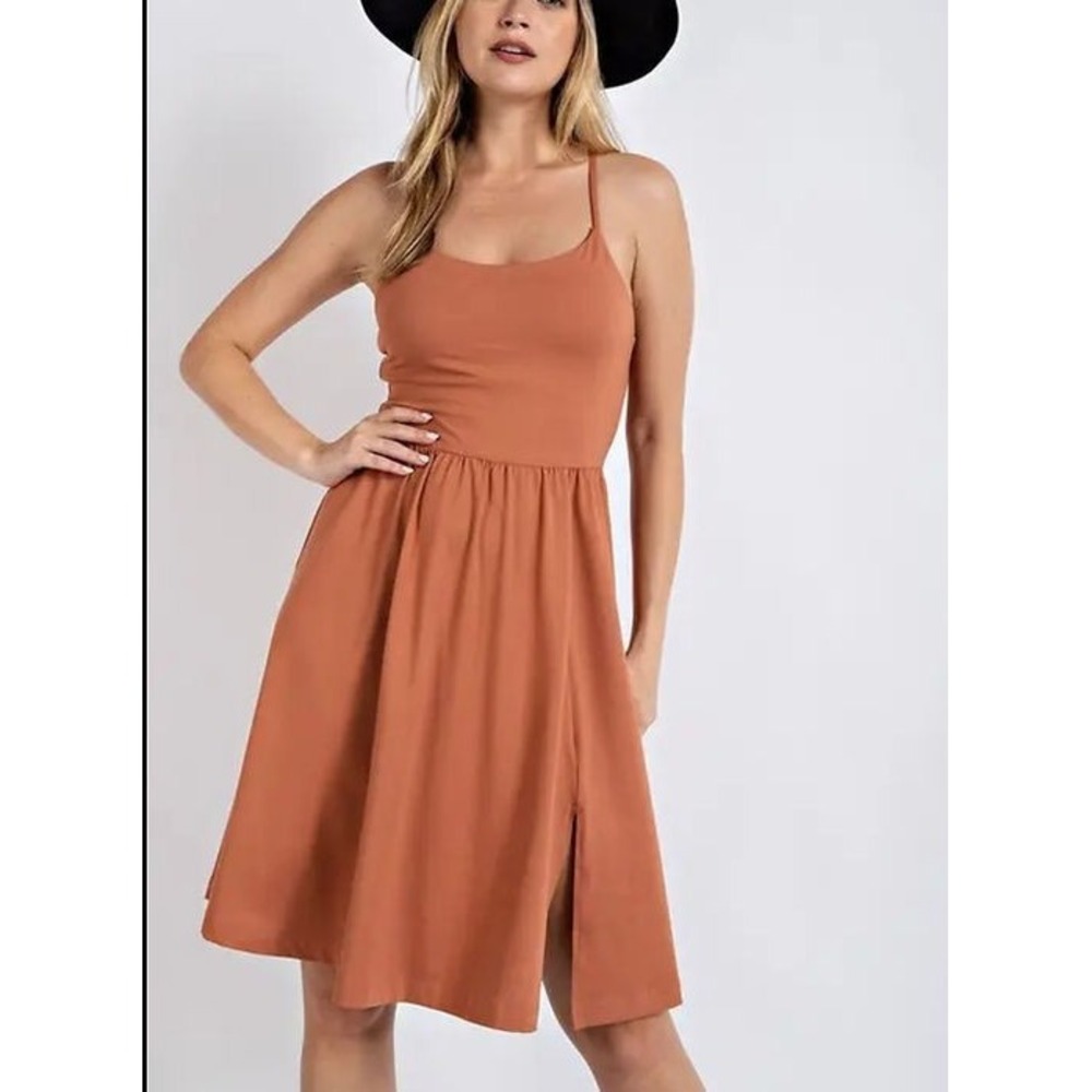 Rae Mode Desert Sun Butter Soft Sleeveless Dress with Side Slit Medium